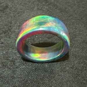Solid Black Japanese Fire Bello Opal Ring,Handmade. 8MM Size 7 1/2 ￼